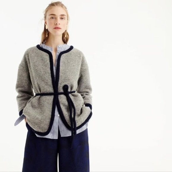 J. CREW Wrap Boiled Wool Grey Quiet Luxury Cardigan Jacket - Picture 2 of 8